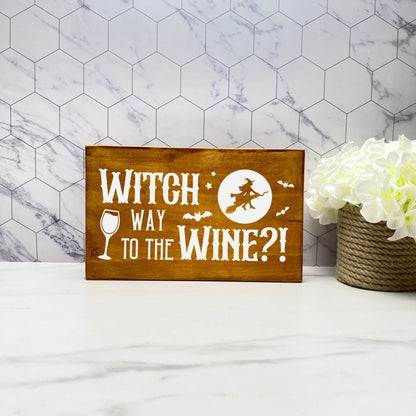 Witch way to the wine Sign, Halloween Wood Sign, Halloween Home Decor, Spooky Decor