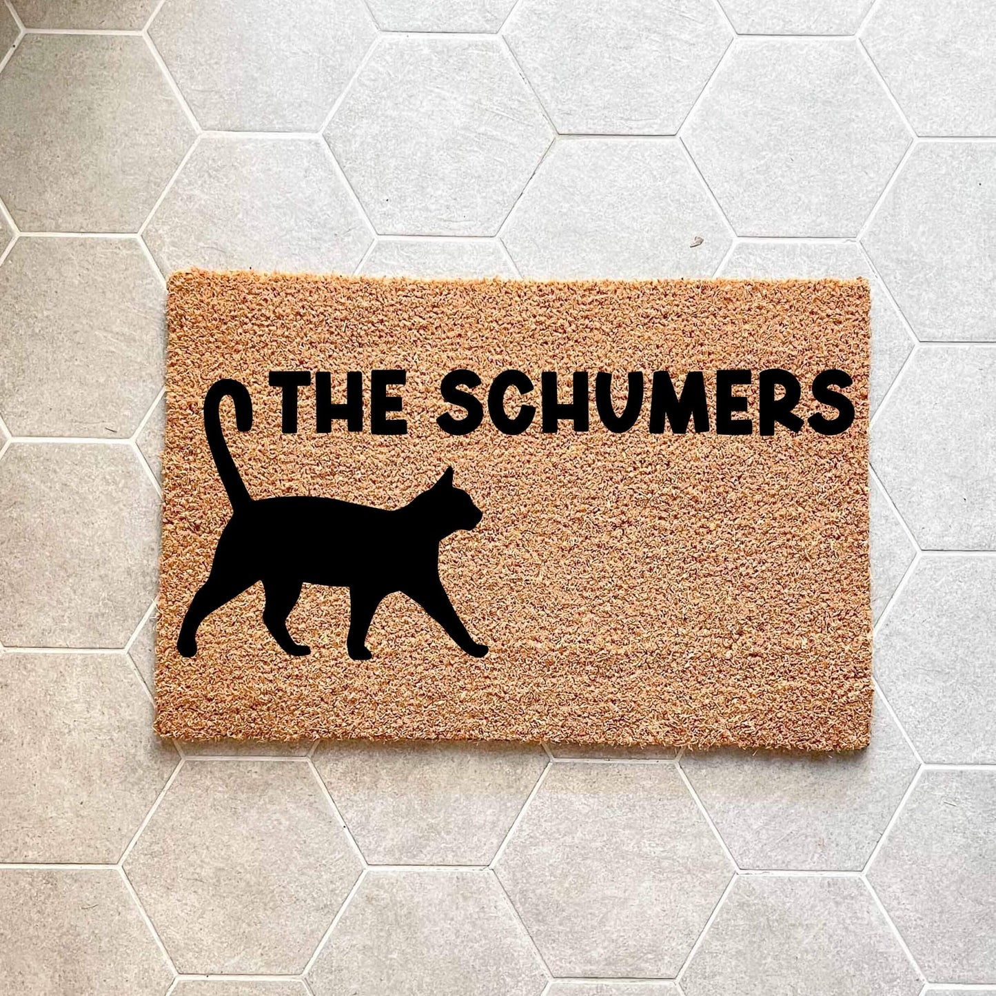 Custom family name with cat doormat, custom doormat, personalised doormat, door mat