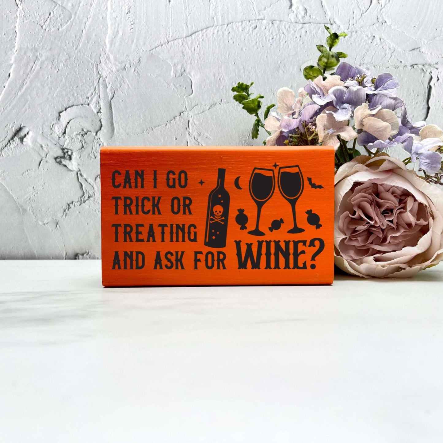 Trick or treating for wine Sign, Halloween Wood Sign, Halloween Home Decor, Spooky Decor