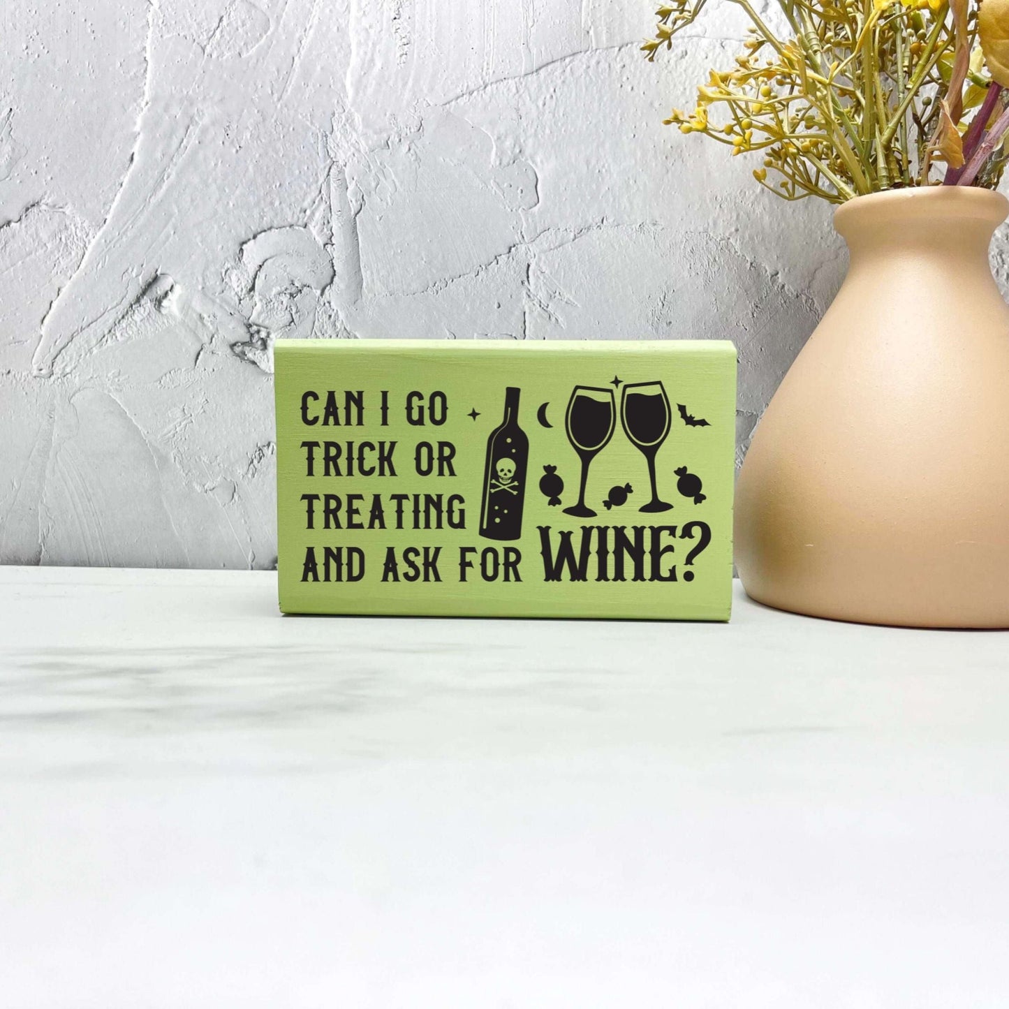 Trick or treating for wine Sign, Halloween Wood Sign, Halloween Home Decor, Spooky Decor