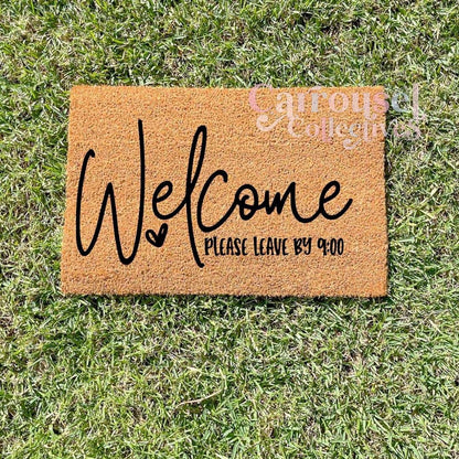 Welcome please leave by 9 doormat, custom doormat, personalised doormat, door mat