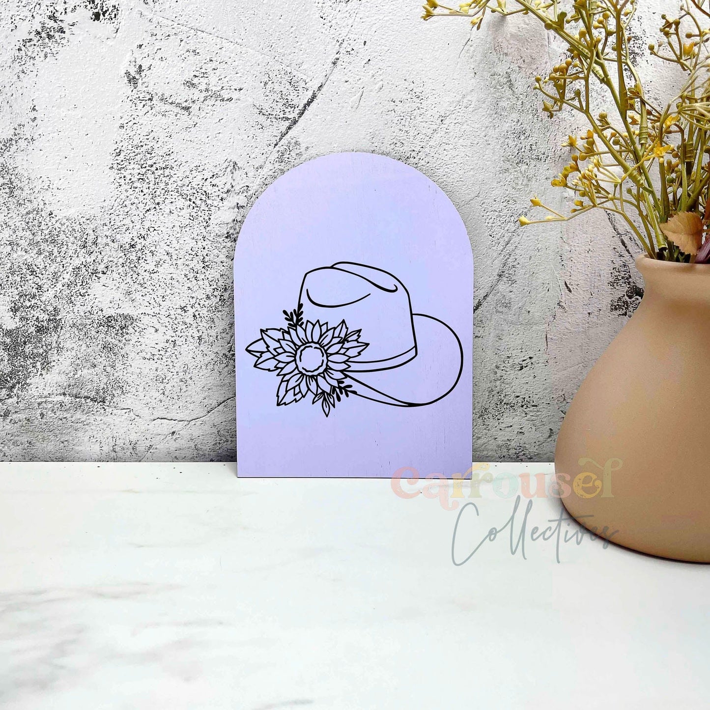 Floral cowboy hat line art acrylic sign, acrylic decor sign, decorative decor