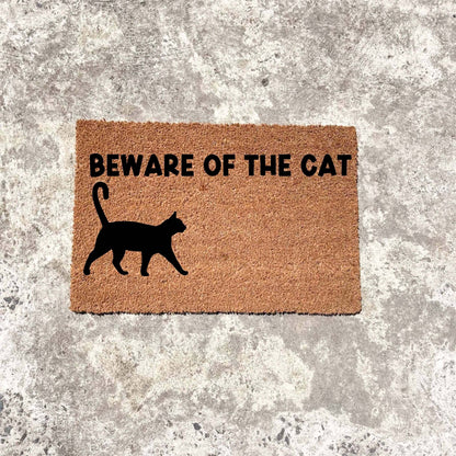 Beware of the cat doormat, custom doormat, personalised doormat, door mat