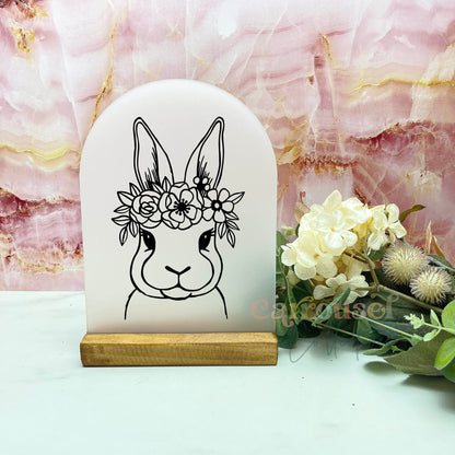 Floral bunny line art acrylic sign, acrylic decor sign, decorative decor
