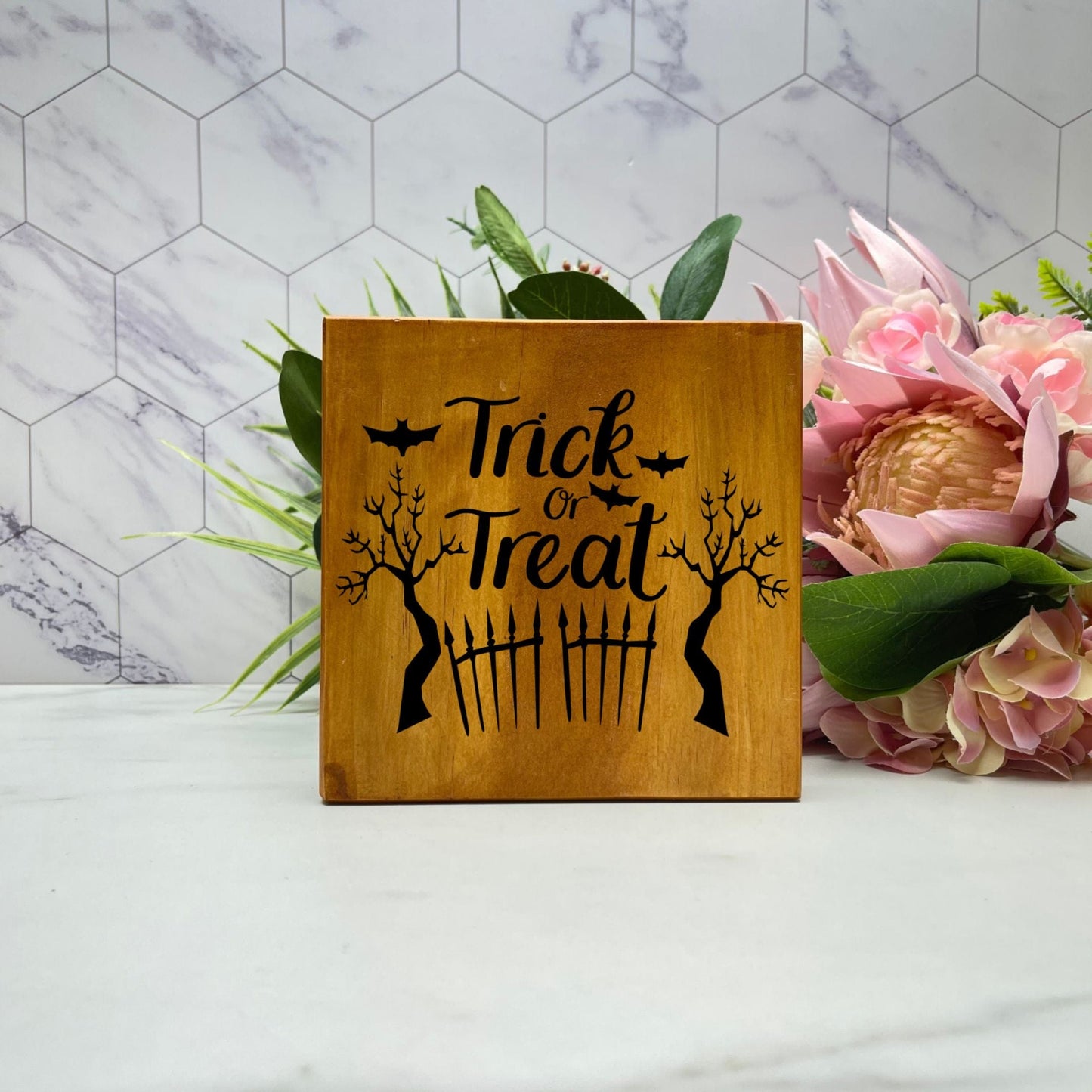 Trick or Treat Wood Sign, Halloween Wood Sign, Halloween Home Decor, Spooky Decor