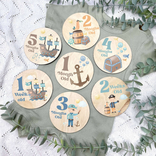 Pirates newborn milestone discs, baby milestones, Pirates nursery, pirate ship, boy gift