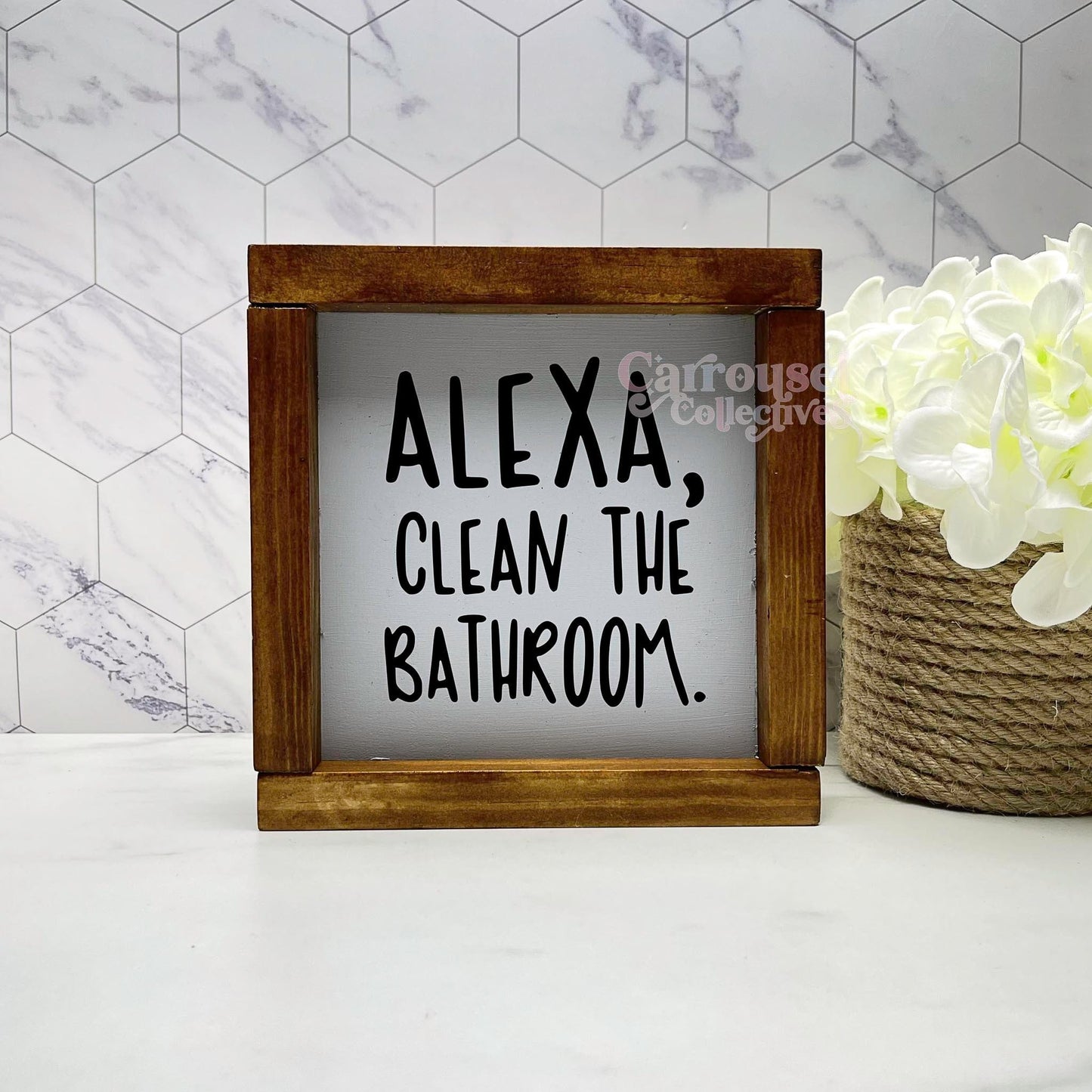 Alexa, clean the bathroom framed bathroom wood sign, bathroom decor, home decor
