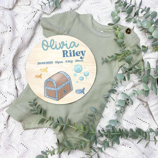 Baby birth stats sign, baby announcement disc, Pirates nursery, pirate ship, boy gift