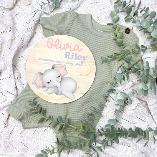 Baby birth stats sign, baby announcement disc, sleeping animals, animal nursery, cute animals