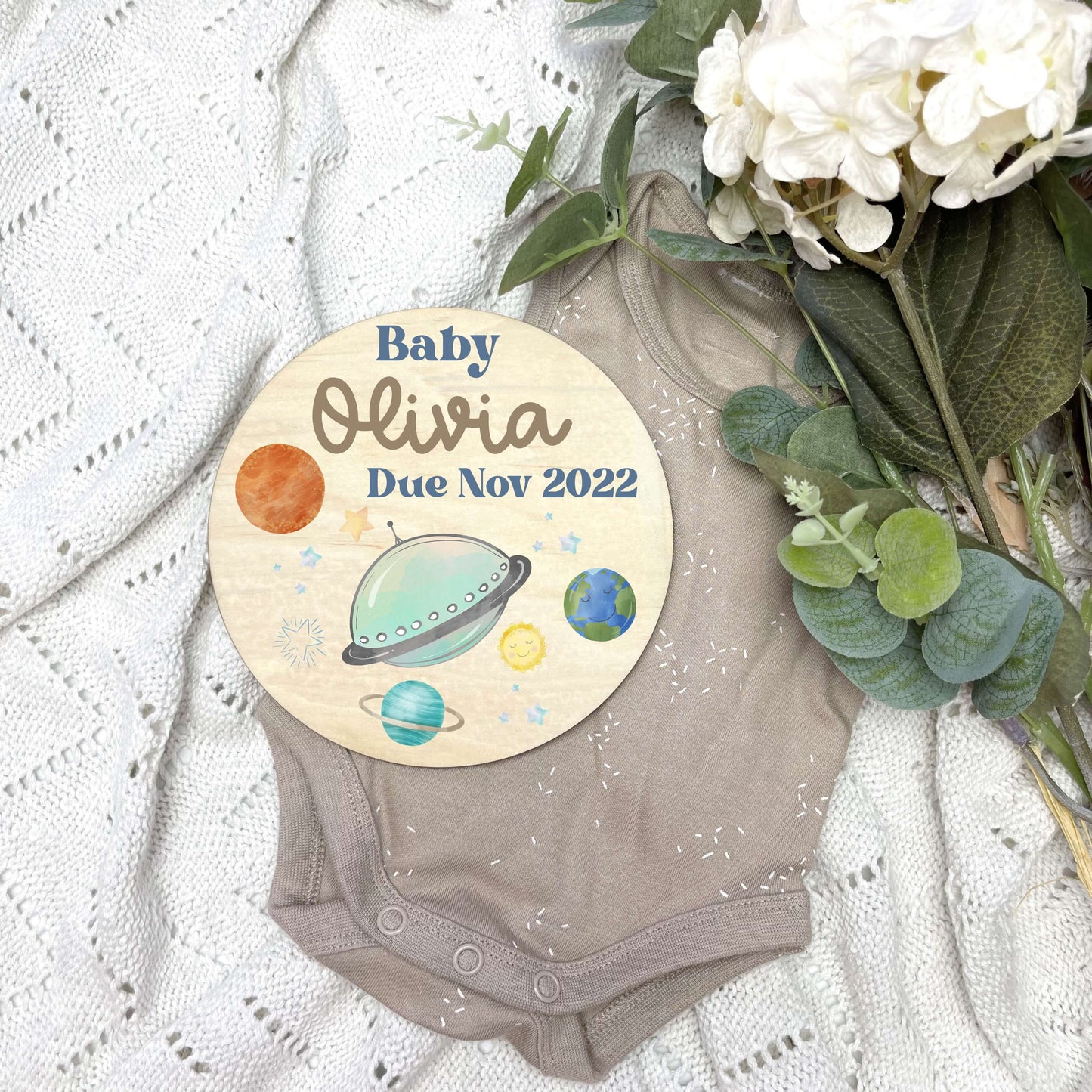 Pregnancy announcement disc, baby arrival sign, Space Nursery Theme, Planets Nursery