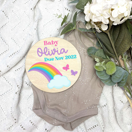 Pregnancy announcement disc, baby arrival sign, rainbow baby, rainbow nursery, IVF baby