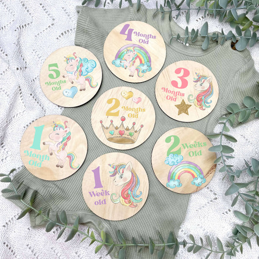 Unicorns newborn milestone discs, baby milestones, unicorns, colourful unicorns, girls unicorn