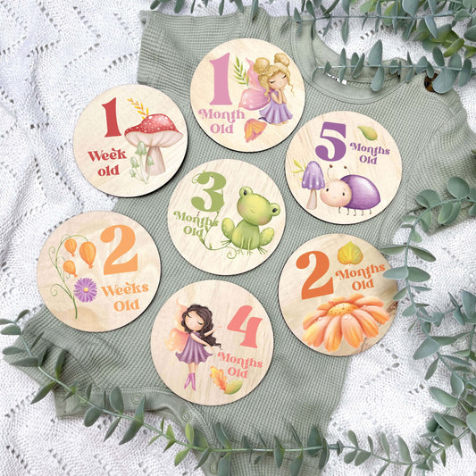 Fairies newborn milestone discs, baby milestones, Fairy theme, fairy garden, girl nursery