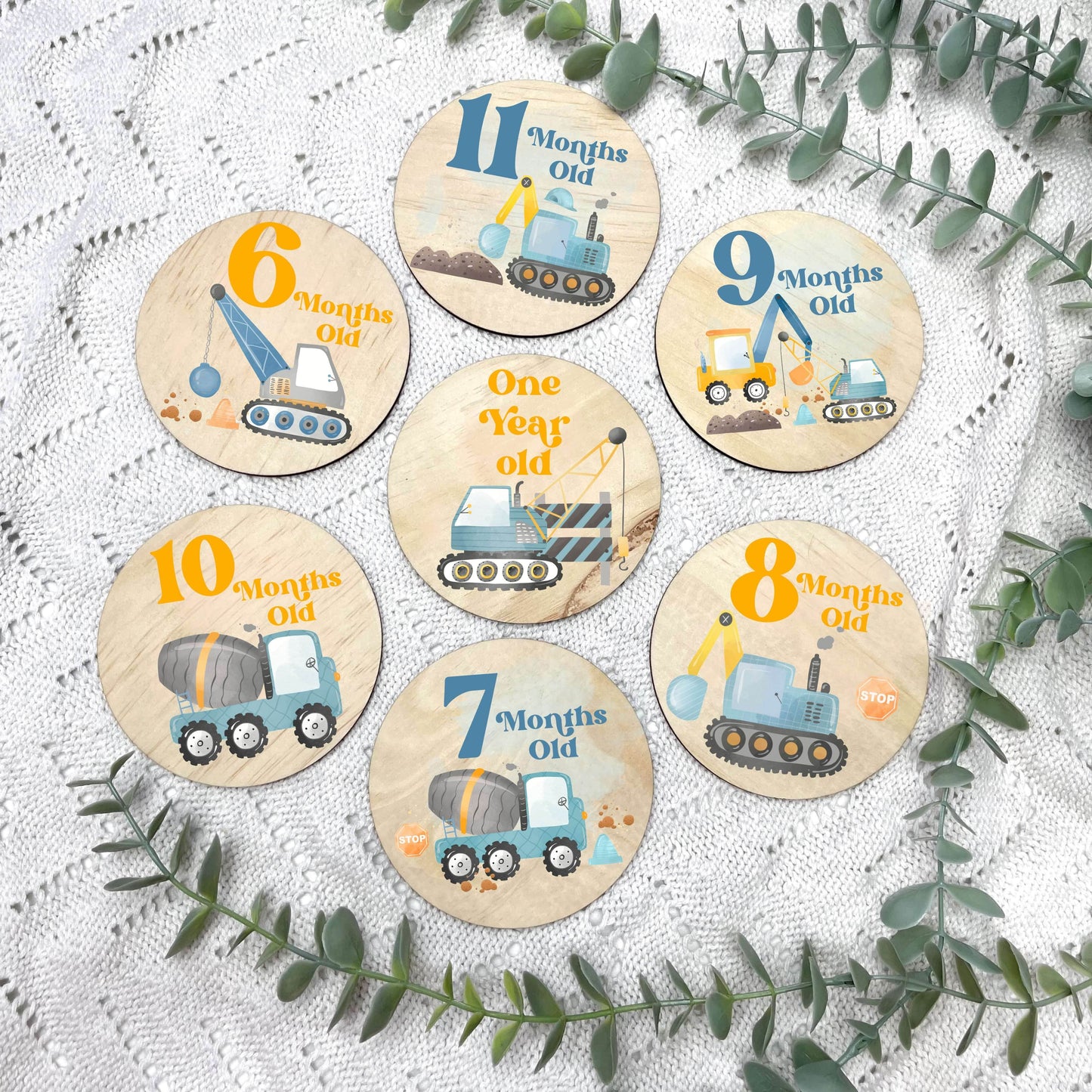 Construction newborn milestone discs, baby milestones, Construction nursery, crane theme, digger