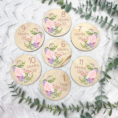 Newborn milestone discs, baby milestone discs, pretty in pink floral set, floral nursery