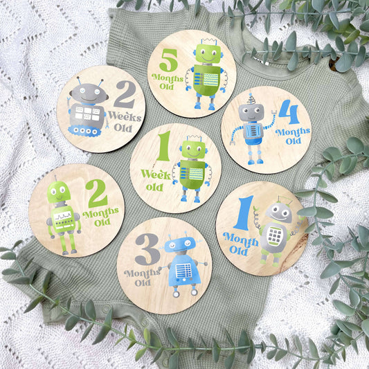 Robots newborn milestone discs, baby milestones, Robotics, robot nursery, boys robot room