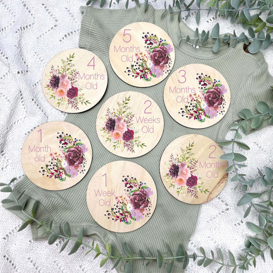 Floral newborn milestone discs, baby milestones, floral nursery, flowers, girls room