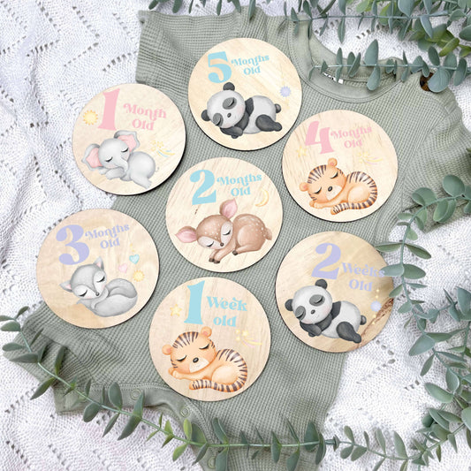 Animals newborn milestone discs, baby milestones, sleeping animals, animal nursery, cute animals