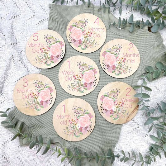 Floral newborn milestone discs, baby milestones, floral nursery, flowers, girls room