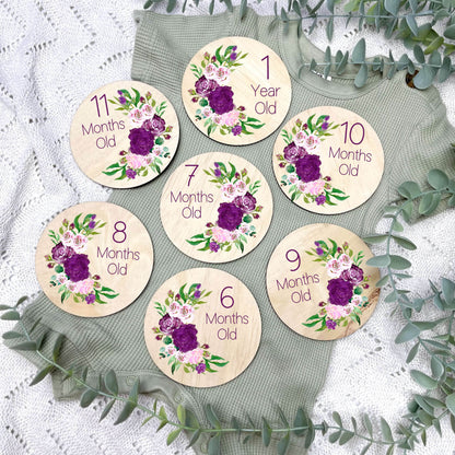 Floral newborn milestone discs, baby milestones, floral nursery, flowers, girls room