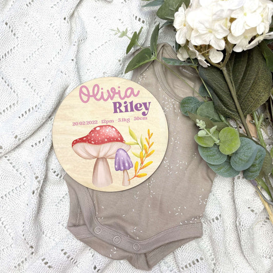 Baby birth stats sign, baby announcement disc, Fairy theme, fairy garden, girl nursery