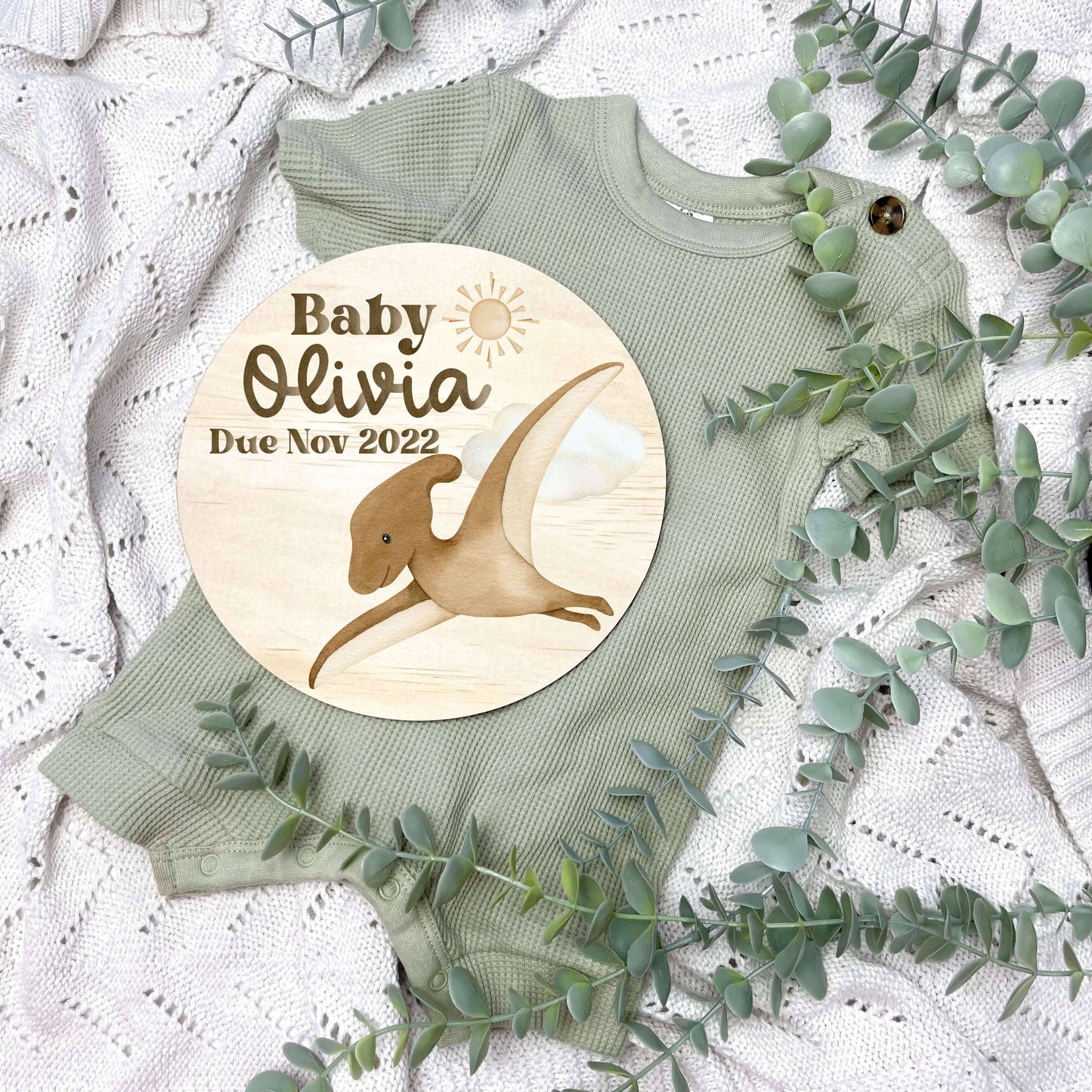 Pregnancy announcement disc, baby arrival sign, Dinosaur nursery, jurassic nursery