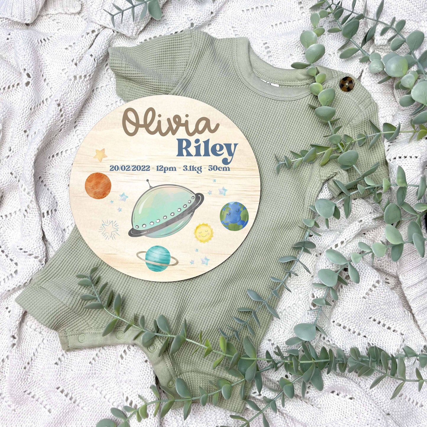 Baby birth stats sign, baby announcement disc, Space Nursery Theme, Planets Nursery