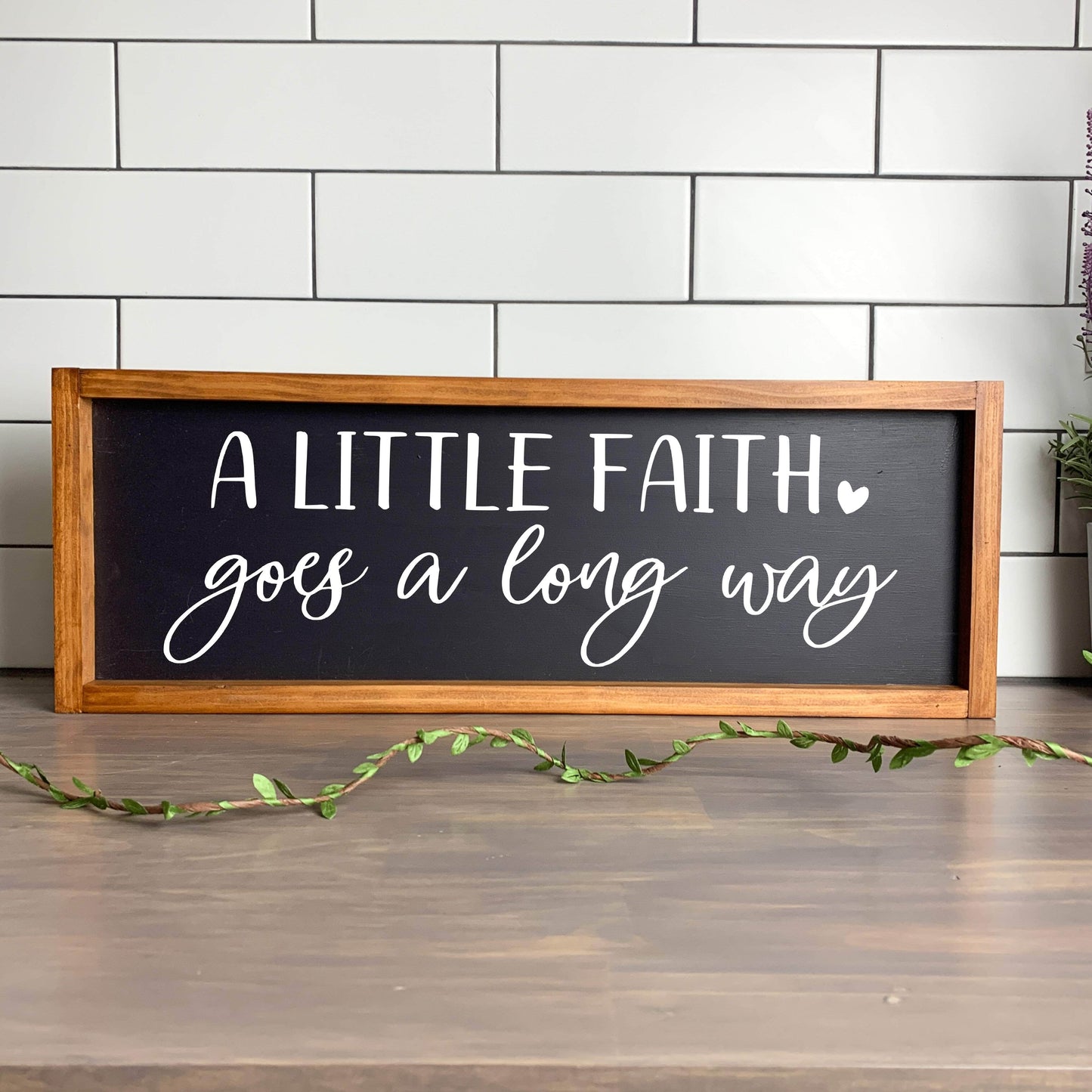 A little faith goes a long way framed wood sign, farmhouse sign, rustic decor, home decor