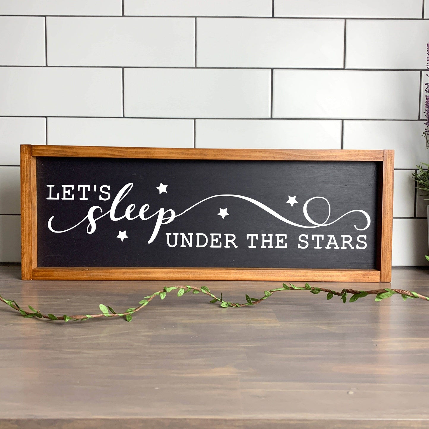 Lets sleep under the stars framed wood sign, farmhouse sign, rustic decor, home decor