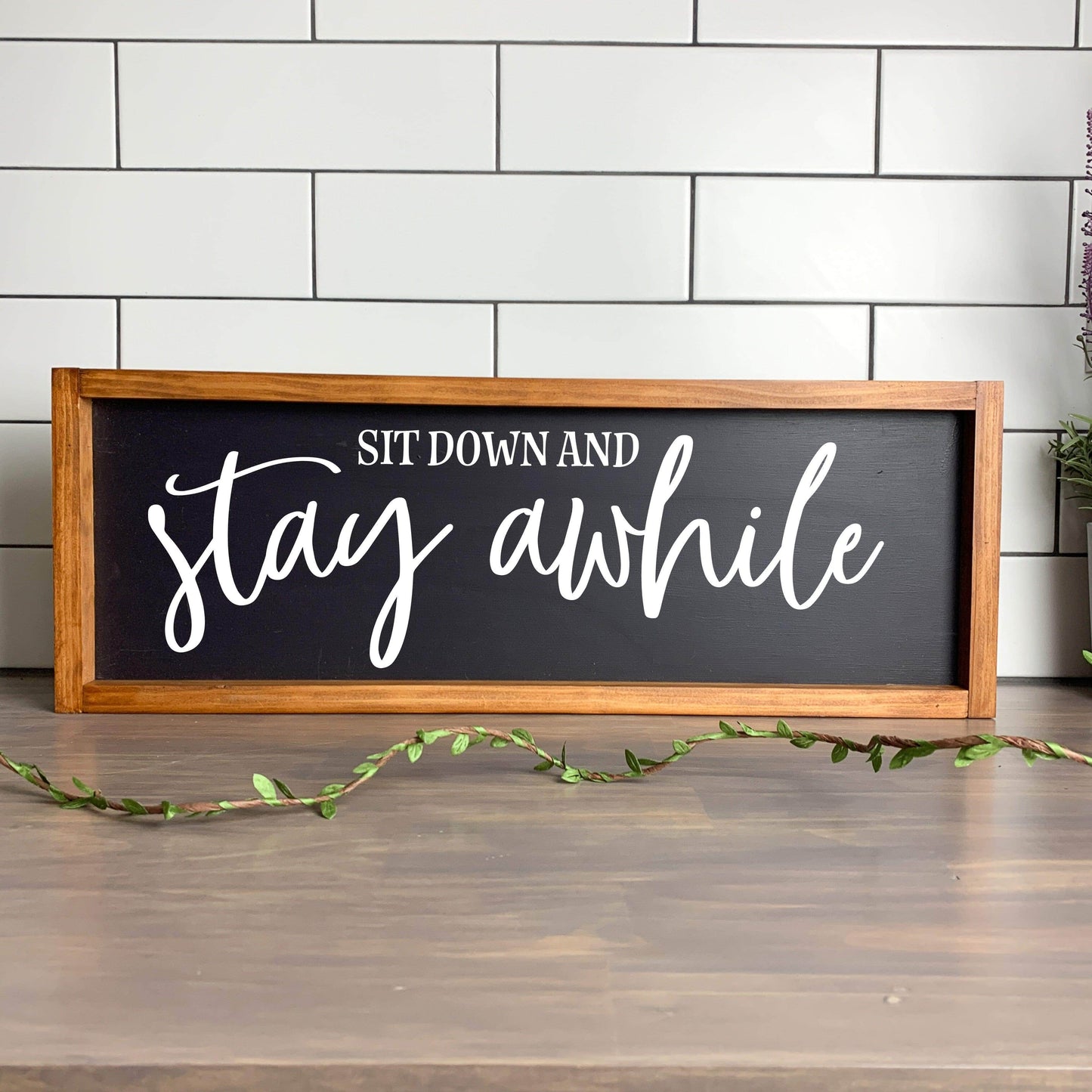 Sit down and Stay a While framed wood sign, farmhouse sign, rustic decor, home decor -