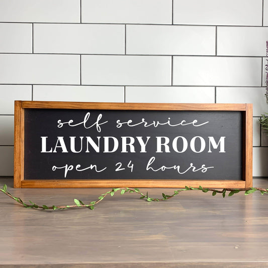 Self Service Laundry, framed laundry wood sign, laundry decor, home decor