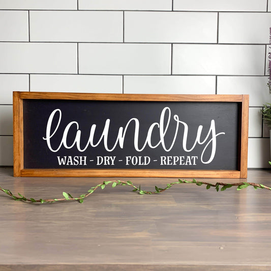 Wash Fold Dry Repeat, framed laundry wood sign, laundry decor, home decor