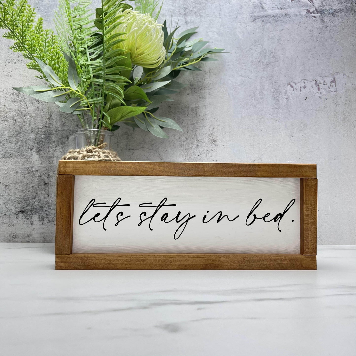 Let's stay in bed framed wood sign, love sign, couples gift sign, quote sign, home decor