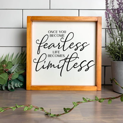 Once you Become Fearless framed wood sign, love sign, couples gift sign, quote sign, home decor