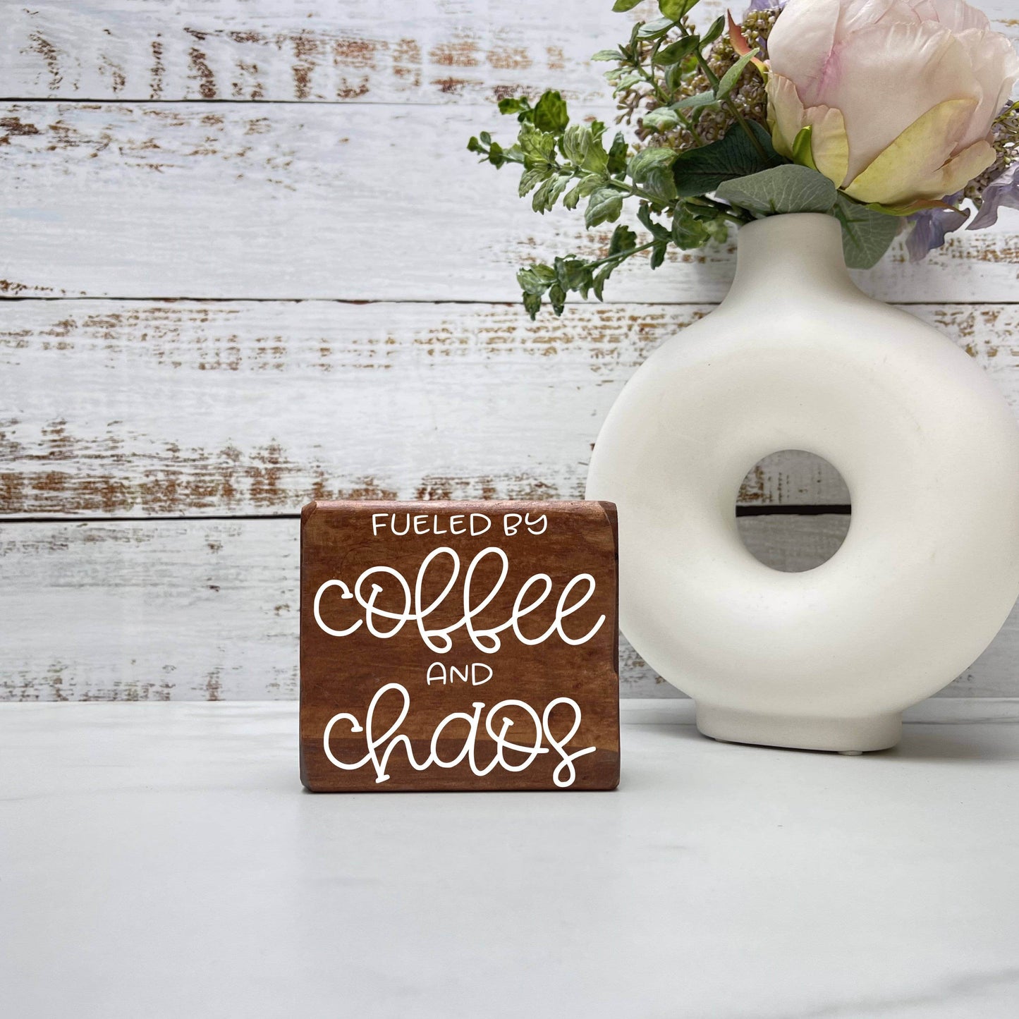 Fueled by Coffee and Chaos, kitchen wood sign, kitchen decor, home decor