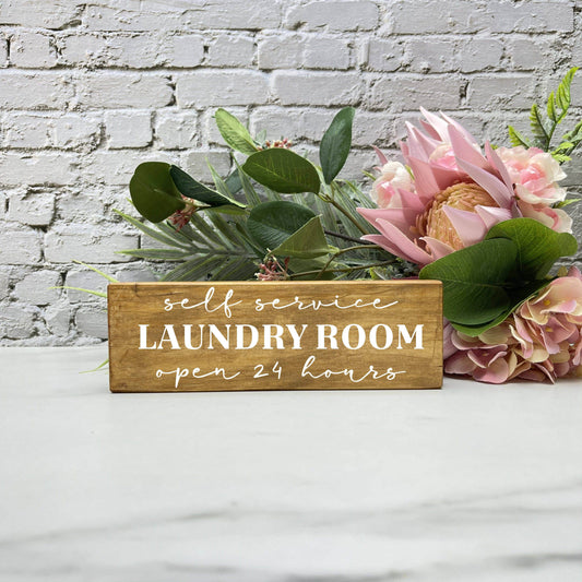 Self Service Laundry Opne 24 Hours, laundry wood sign, laundry decor, home decor