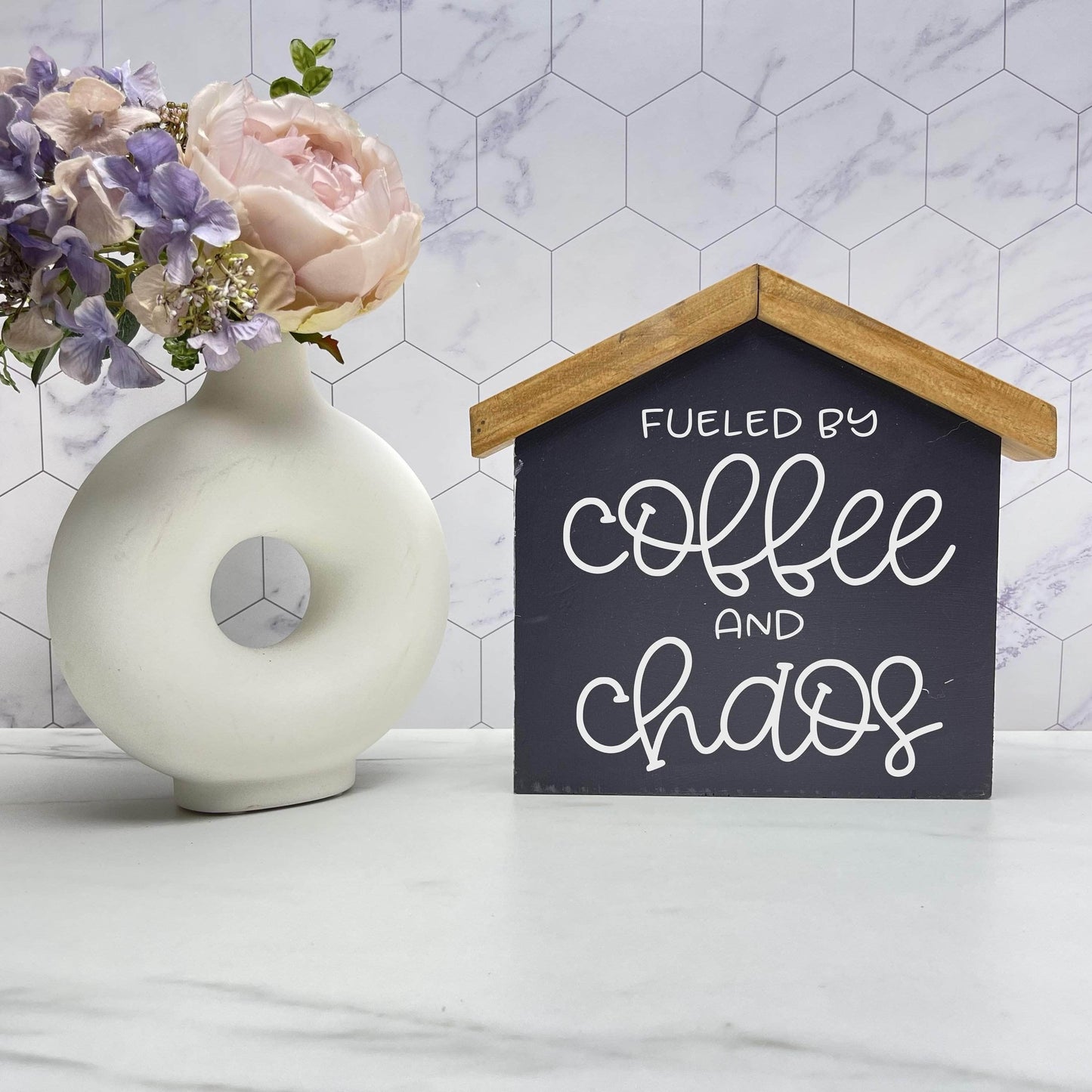 Fuelled by Coffee and Chaos Kitchen house wood sign decor