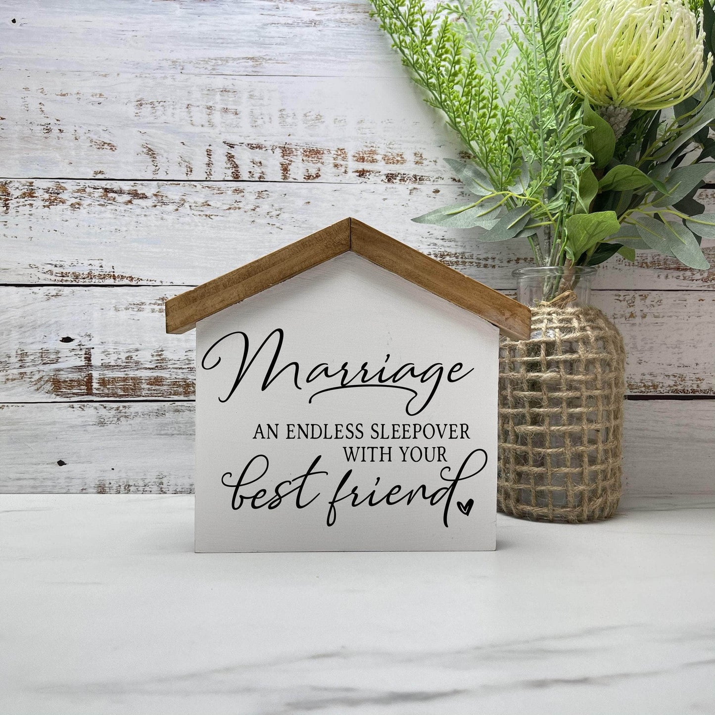 CarrouselCollectives Marriage, an endless sleep over house wood sign decor House Shaped Signs