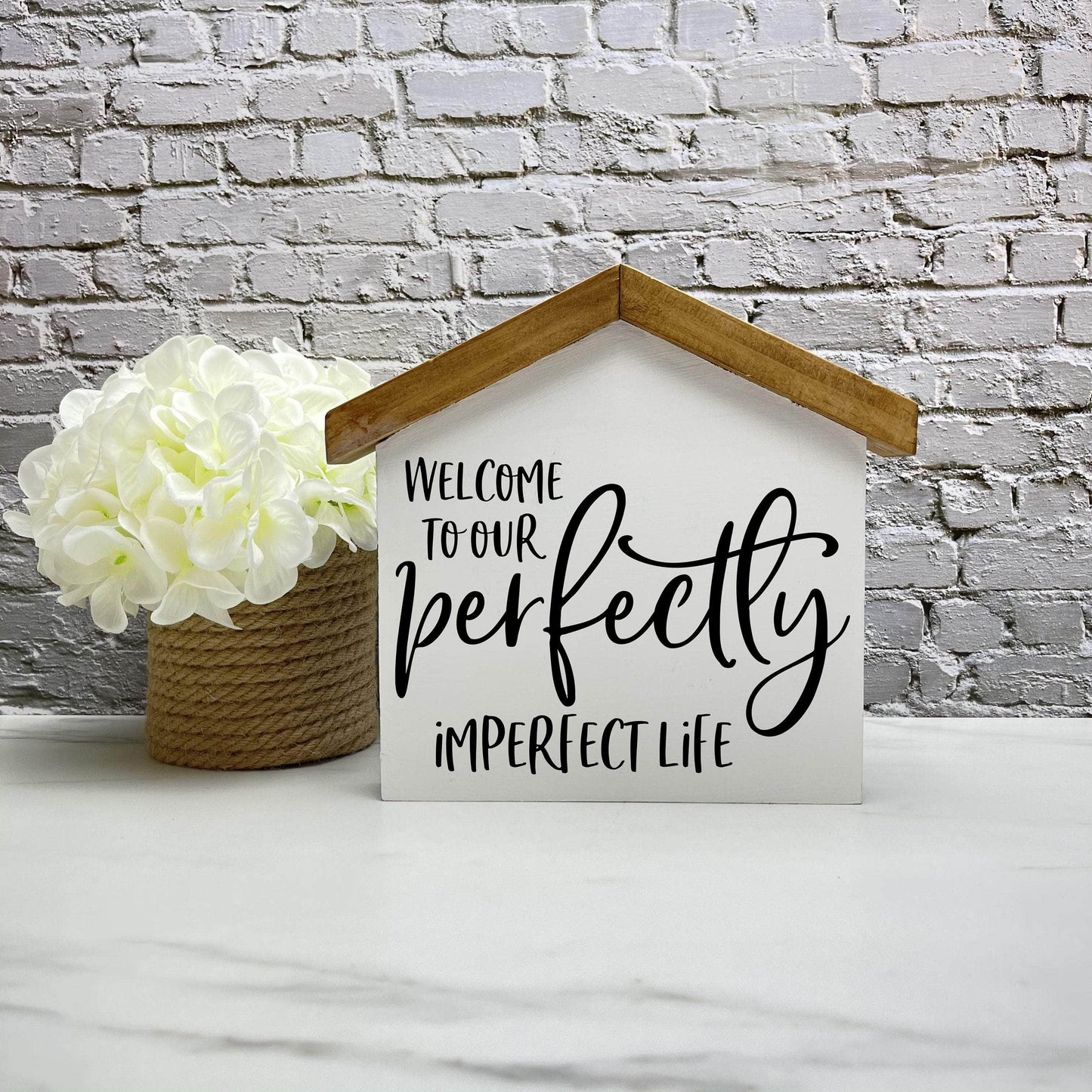 CarrouselCollectives Perfectly imperfect life Farmhouse house wood sign decor House Shaped Signs