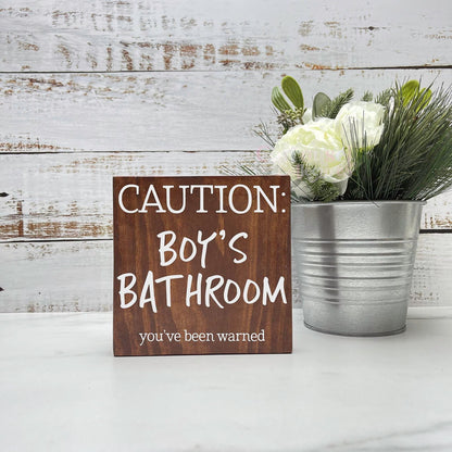 Caution boys Bathroom Wood Sign, Bathroom Decor, Home Decor