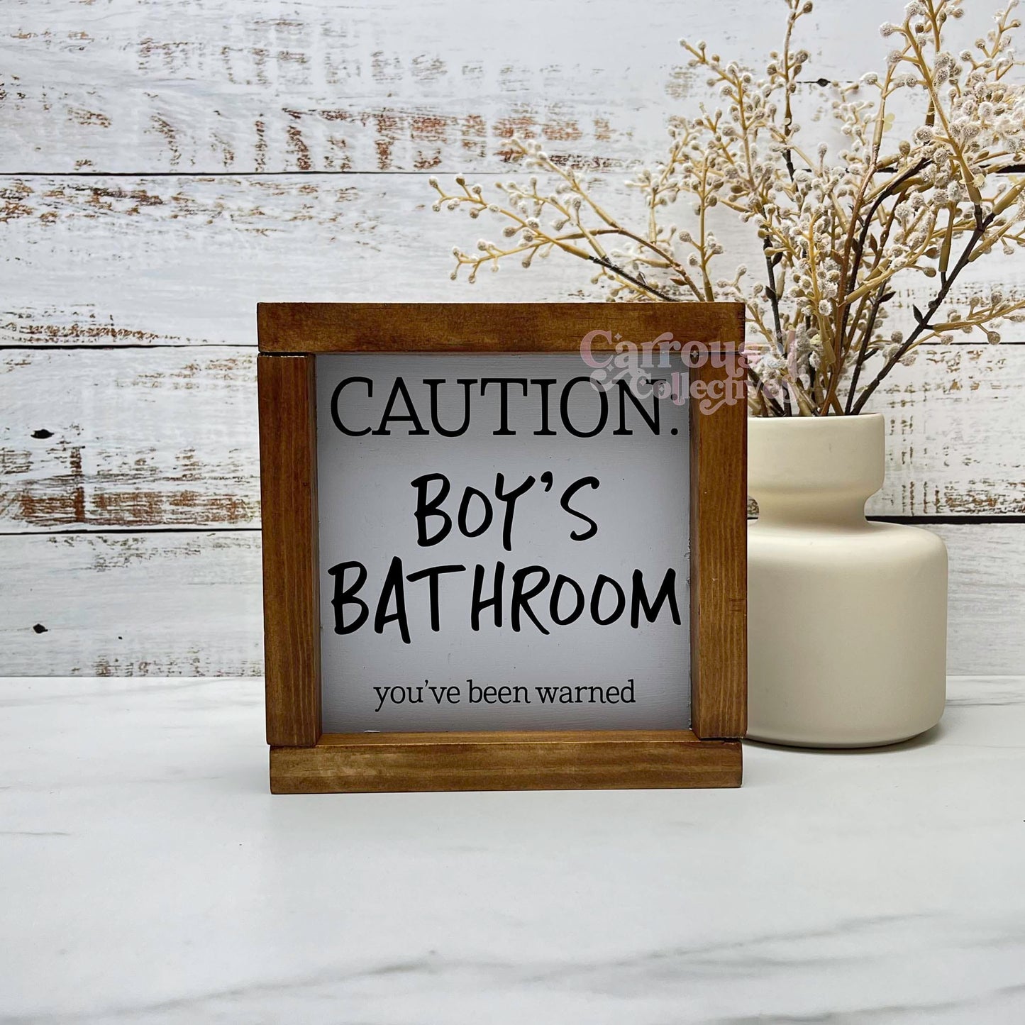 Caution boys bathroom framed bathroom wood sign, bathroom decor, home decor