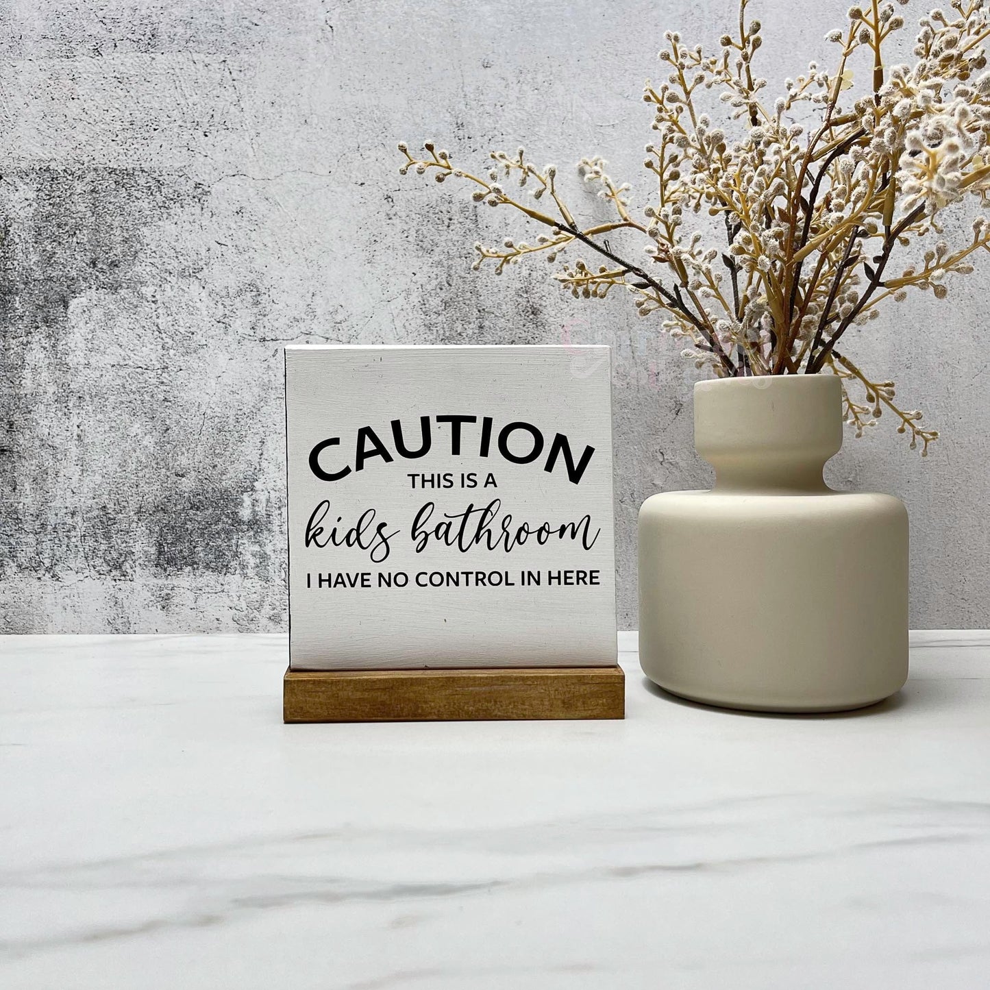 Caution kids bathroom wood sign, bathroom wood sign, bathroom decor