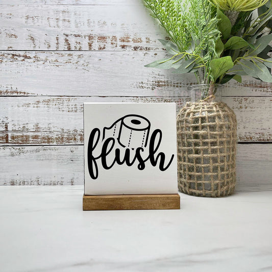 Flush wood sign, bathroom wood sign, bathroom decor