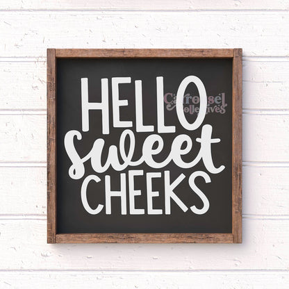 Hello sweet cheeks framed bathroom wood sign, bathroom decor, home decor