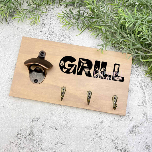Grill BBQ Grill sign, Bottle opener sign