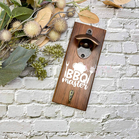 BBQ Master bottle opener sign, Australian ironbark hardwood sign