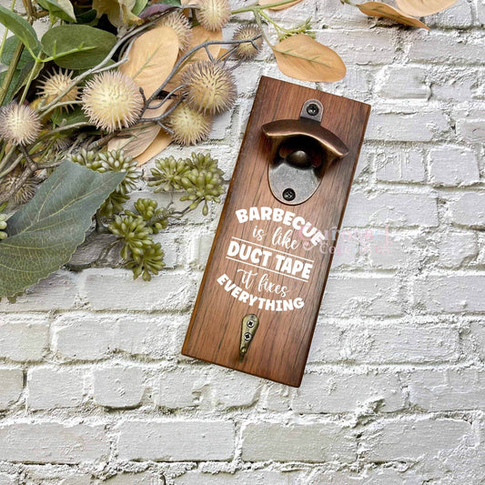 Duct tape fixes everything bottle opener sign, Australian ironbark hardwood sign