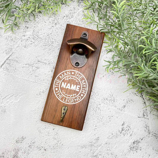 Custom name The man the myth the legend bottle opener sign, Australian ironbark hardwood sign