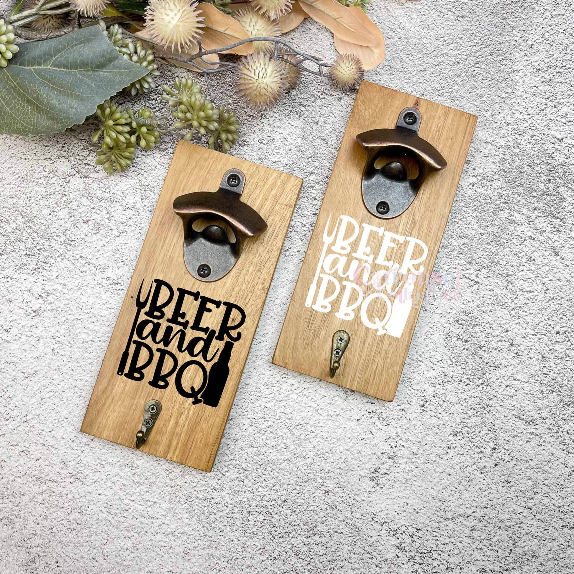 Beer and BBQ bottle opener sign, Australian ironbark hardwood sign