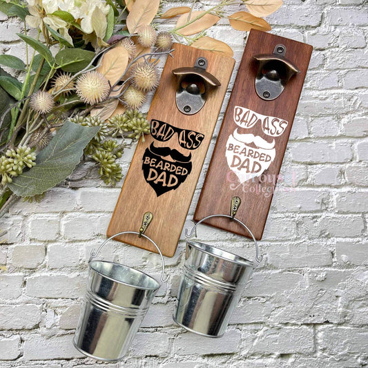 Badass dad beard bottle opener sign, Australian ironbark hardwood sign